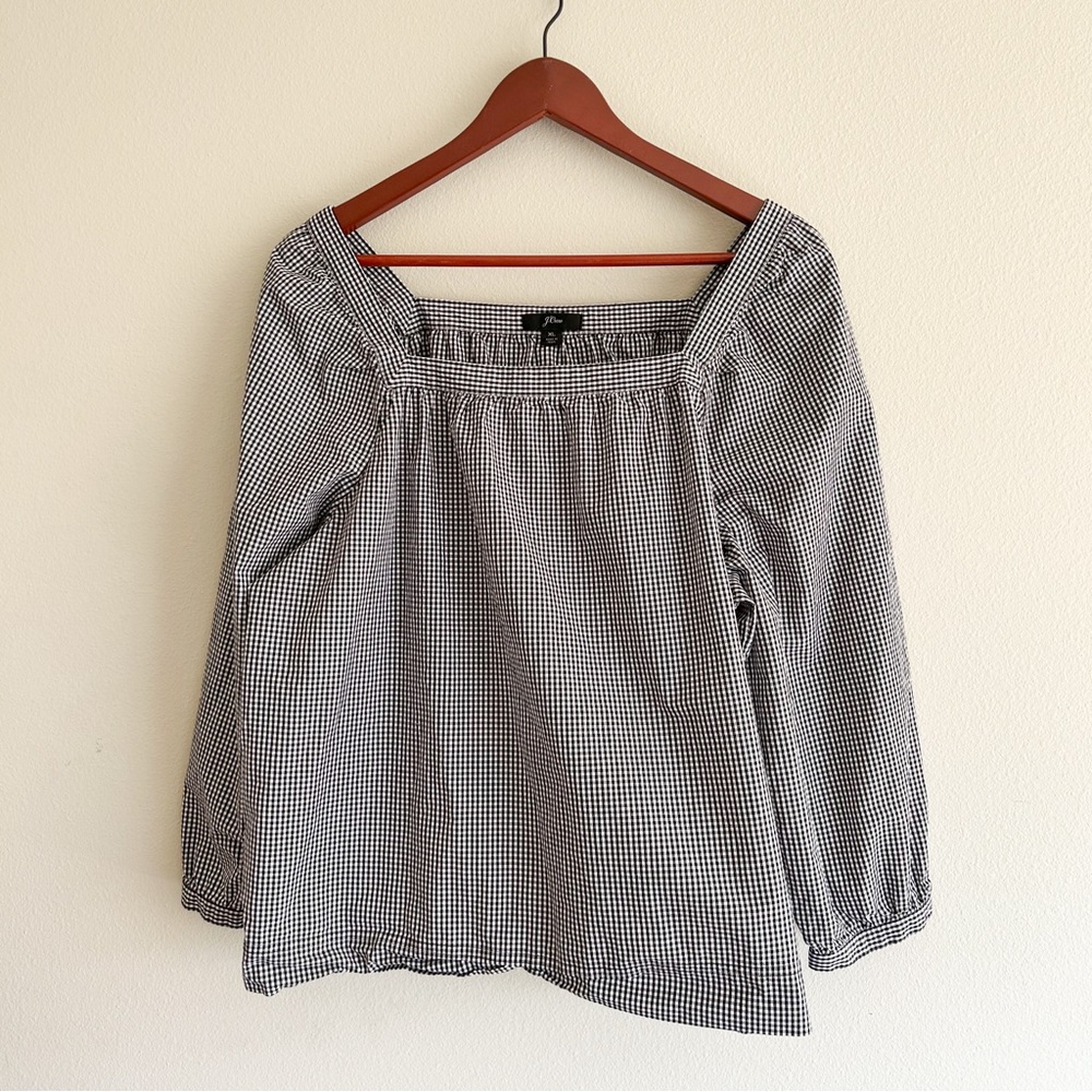 NWOT Madewell long sleeve square neck gingham top - Black and white, XL